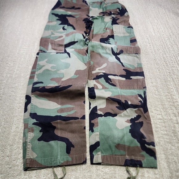 VTG Camo Cargo Pants Men Small Woodland Military USA Starched 30x32 - Picture 1 of 10